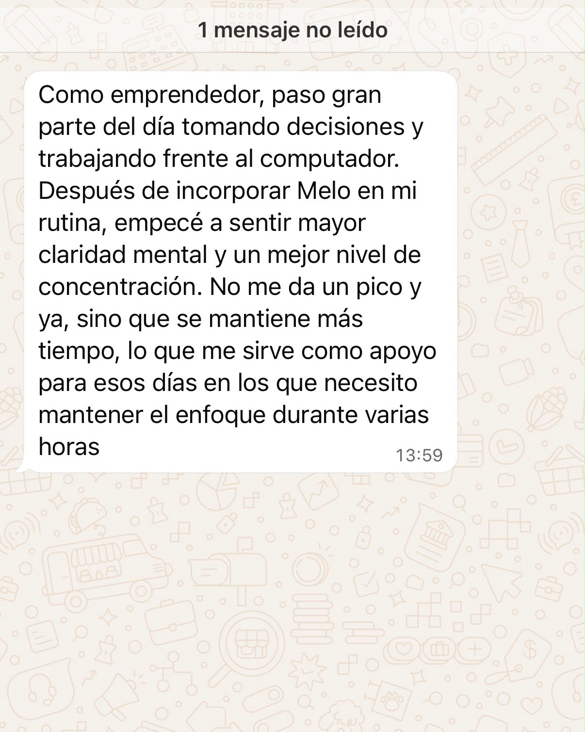 Mensaje de WhatsApp de un cliente de MELØ