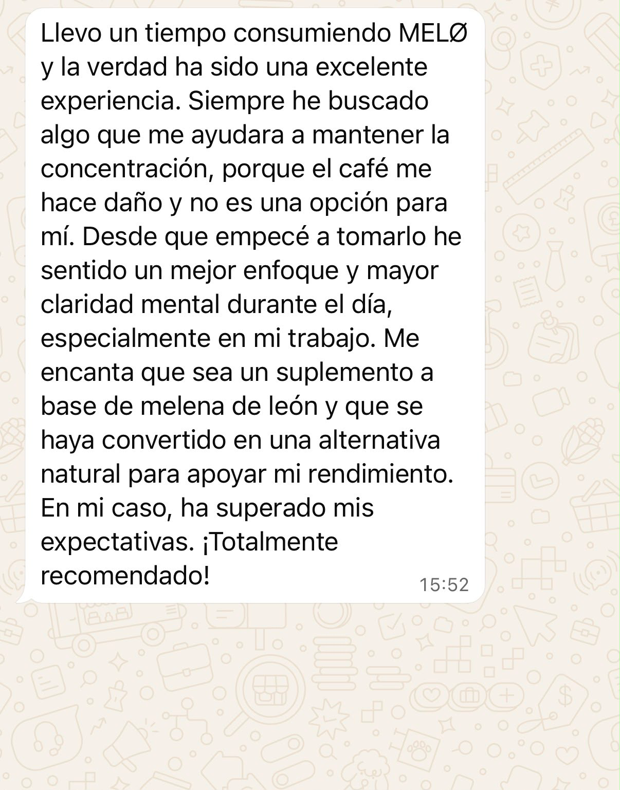 Mensaje de WhatsApp de un cliente de MELØ